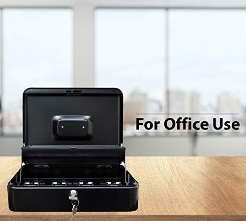 SharpVault Cash Box with Lock, Black – 2018 Money Box Safe, 5 compartments & 4 Spring Loaded, Lock Box with Key - Thumbnail 3