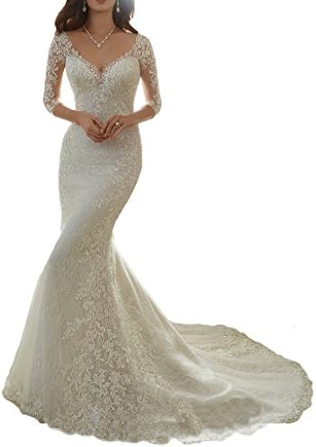Cardol Flower Appliques Mermaid Half Sleeves Lace Wedding Dresses Bridal Wedding Gowns