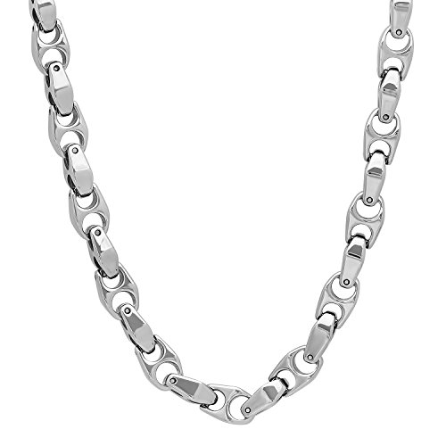 Men's 6mm Durable Tungsten Smoothly Angled Puffed Mariner Link Chain Necklace, 24" + Cleaning Cloth