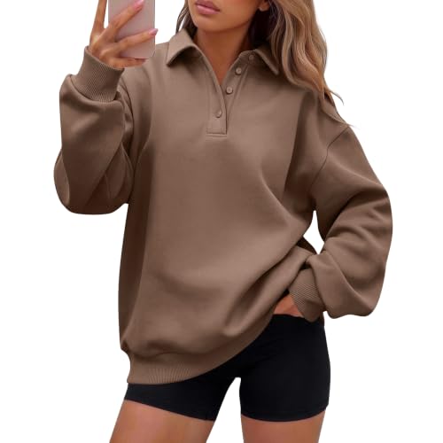 Numaller Womens Oversized Sweatshirt Plus Size Button Collared Polo Shirts at Amazon