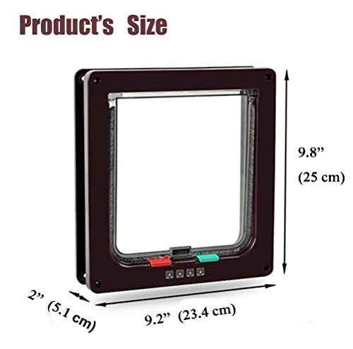 SUCCESS Cat Doors for Exterior&Interior Doors, Pet Door with Magnetic&Automatic 4-Way Locking Flap, Fit Most Standard Door Sizes, for Small Cat&Super Small Doggie, Large(Coffee)
