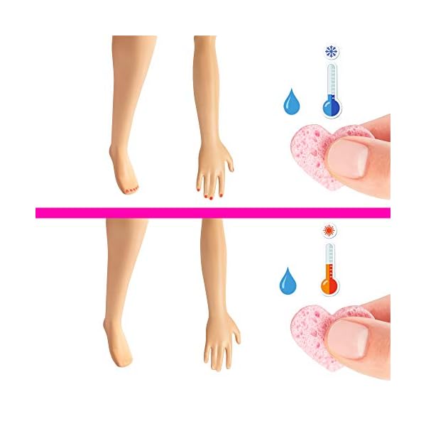 Barbie GHN07 - Mani- Pediküre Spielset mit Puppe (blond), Hündchen, Fußbad und Zubehör, 2 Päckchen Brausepulver für Schaumbad, Farbwechseleffekt auf den Fingernägeln, Geschenk für Kinder ab 3 Jahren – Bild 5