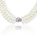3-row White A Grade Freshwater Cultured Pearl Necklace (6.5-7.5 mm) With rhodium plated base metal Clasp, 16.5