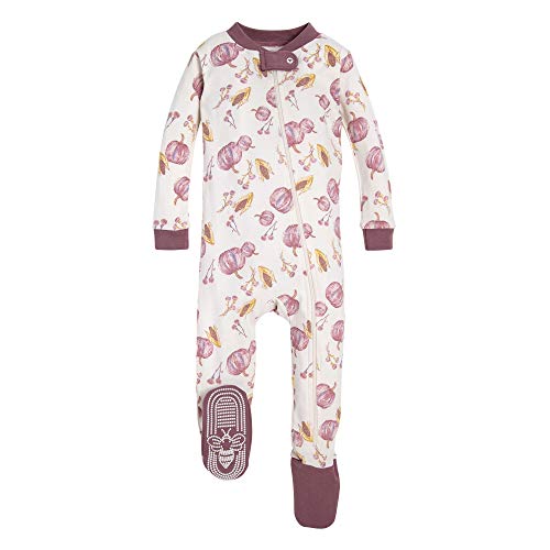 Burt's Bees Baby Baby Girls Pajamas, Zip Front Non-Slip Footed Sleeper PJs, 100% Organic Cotton, Autumn Harvest, 12 Months