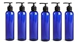 8 Oz Plastic PET Bullet Bottle (Blue) with Pump Dispenser (Set of 6)