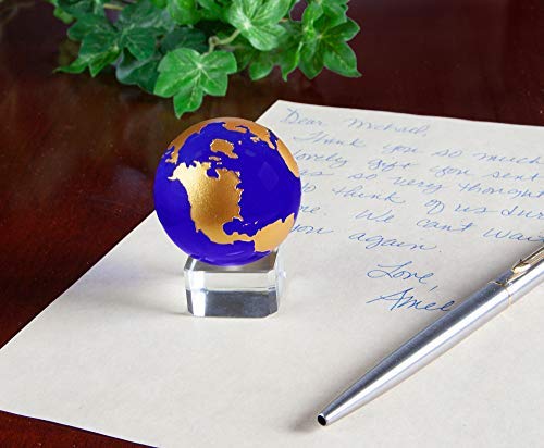 The Paragon 1½ Diameter Blue Crystal Globe Collectible Figurine, Decorative Office Decor Paperweight Globe with Stand