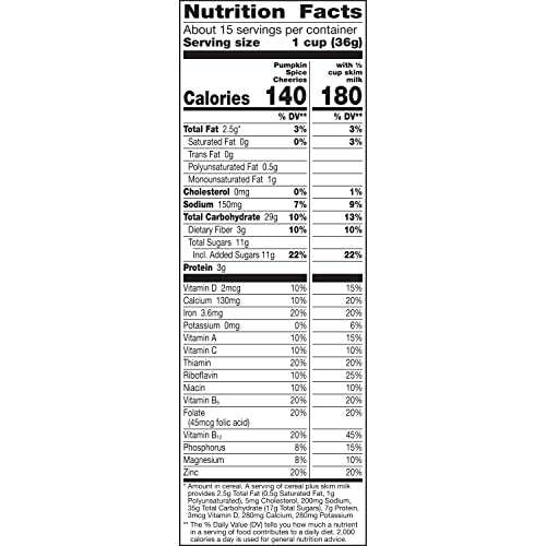 PUMPKIN SPICE CHEERIOS GLUTEN FREE BREAKFAST CEREAL, WHOLE GRAIN, FAMILY SIZE, 18.5 OZ