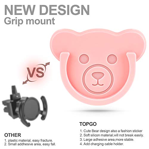 Car Grips Mount for Phone Stand Cute Bear Style Silicone Phone Holder with Phone line Clasp for Collapsible Grip/Socket Mount User Used on Dashboard, Home, Office, Kitchen, Desk, Wall (Pink) 3 Pack