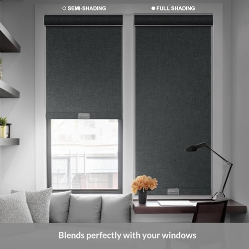 Boolegon Blackout Roller Shades for Windows,Cordless,Linen Fabric,Roller Blinds,Thermal Insulated Fabric UV Protection,Window Shades for Home,Door,Bedroom,Office,Blackout-Gray,Custom Size