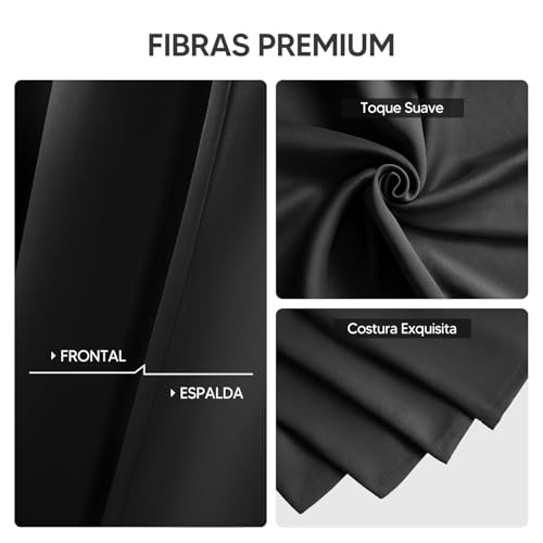 OSLIFE 2 Paneles Cortinas Blackout, Aislamiento Térmico para Sala/Recámara Ventana,Suave 100% Microfibra Poliéster Impermeable,Anillo de Sujeción,Reducción de Ruido,107 * 160cm,Negras