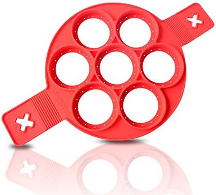 Pancake Molds Ring Fried Egg Mold Reusable Silicone Non Stick. breakfast pancake shaper Heat Resistant,Ring Shaper with Handle Baking Hash Brown, Omelette, Pastry Mold, Kitchen Tool(RED)
