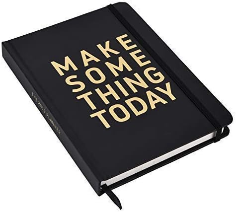 Instanote 2019 Planner Make Something Today Black Cover Gold Foil - 160 Pages Left Hand Side Dotted Grid with Scale - 7 Days on RHS
