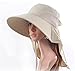 Auch Adjustable Quick-Drying Outdoor UV SPF 50+ Large Brim Visor/Boonie/Sand Beach Sun Hat with Net Protection for Women w/Horsetails(Beige)