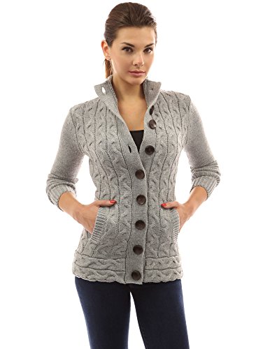 Button Detail Light Grey Cable Knit Cardigan