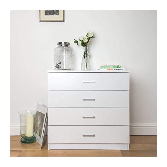 MTFY 4 Drawers Chest, White Wooden Dresser Drawer Storage, Easy to