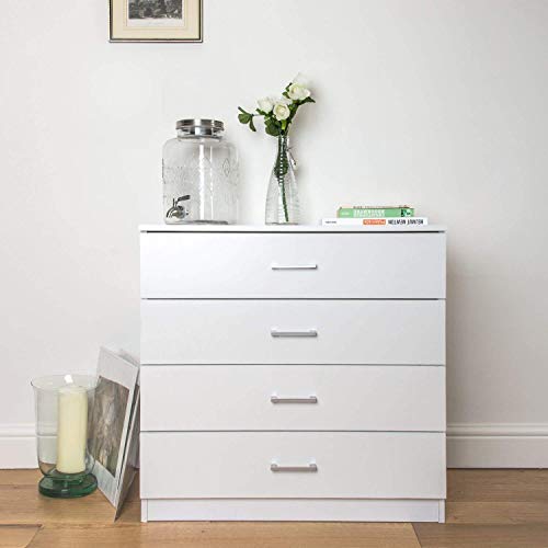 MTFY 4 Drawers Chest, White Wooden Dresser Drawer Storage, Easy to