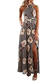 YOMISOY Womens Halter Neck Floral Printed High Waisted Beach Party Maxi Dress