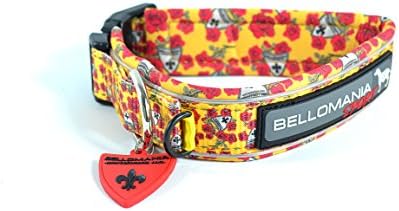 BELLOMANIA Reflective Neoprene and Nylon Dog Collar, X-Large, Yellow Crest