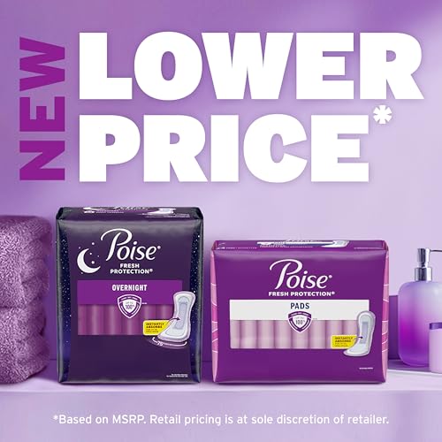 POISE OVERNIGHT INCONTINENCE & POSTPARTUM PADS FOR BLADDER LEAKS, 8 DROP EXTRA COVERAGE, 36 COUNT