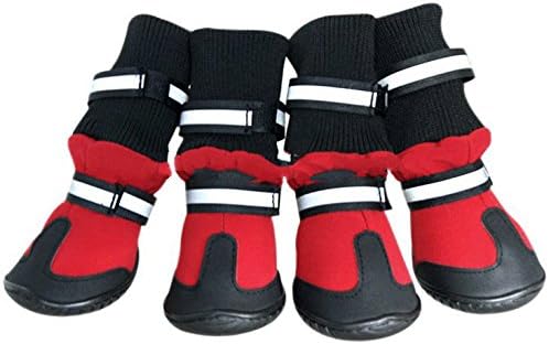 Mable Ruth Water-Resistant Outdoor Walking &amp; Hiking Shoes for Dogs, Non-Slip Soles | Adjustable Reflective Velcro Straps | Training, Running, Walking Boots for Small to Large Dogs (Medium, Red/Black)