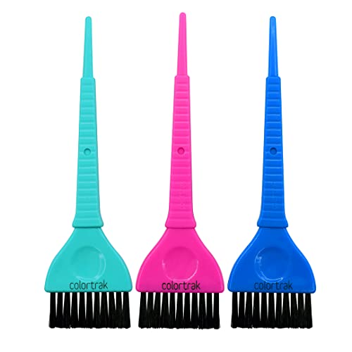 Colortrak Wide 3 Piece Wide Hair Color Brush Set, Precise Hair Dye, Tint, and Bleach Applicator, Firm Bristles for Smooth Application, Reusable and Washable, Assorted Colors, 3 Brushes Per Pack