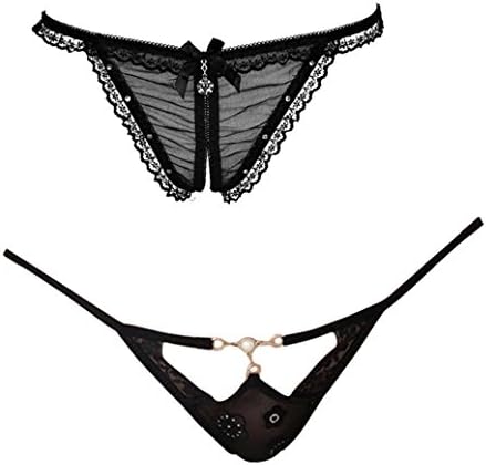 Catty Kelly Womens Hollow Thongs Pearl G-string T-back Bundle Panties Underwear (Black)