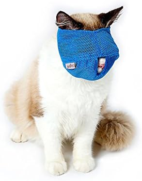 WORDERFUL Cat Muzzle Breathable Mesh Pet Muzzle Grooming Prevent Kitty Mask Anti Biting (L, Blue)