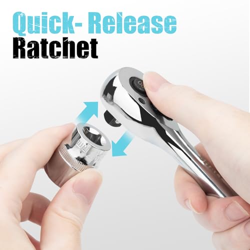 Shall 1/2" Drive 90-Tooth Ratchet Wrench Quick Release & Reversible | High-Torque Socket Spinner | Seamless Ratcheting for Vehicle Maintenance | 260mm