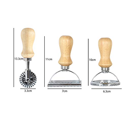 Aeanm Ravioli Stamp Set, Dough Cutter and Pasta Press Stamps with Wooden Handle -for Ravioli, Pasta, Dumplings Lasagna, Pierogi (3-Set,Round & Square & Roller Cutting) - Thumbnail 2