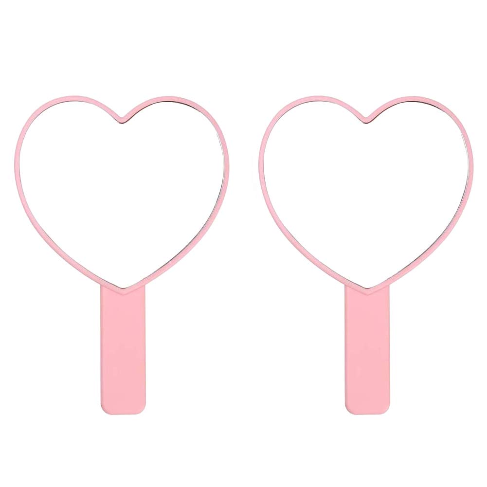 Photo 1 of TBWHL Heart-Shaped Travel Handheld Mirror, Cosmetic Hand Mirror with Handle, Cute Hand held Mirror for Shaving Single-Sided Portable Travel Vanity Mirror for Men & Women (Pink, 2 Pack)