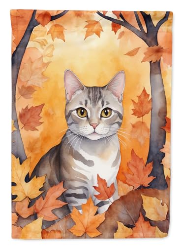 Caroline's Treasures European Shorthair Cat in Fall Leaves House Flag Large Por…