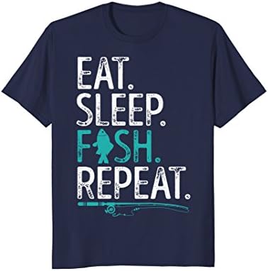 Mens Eat Sleep Fish Repeat T shirt Men Women Kids Fishing Boys Small Navy