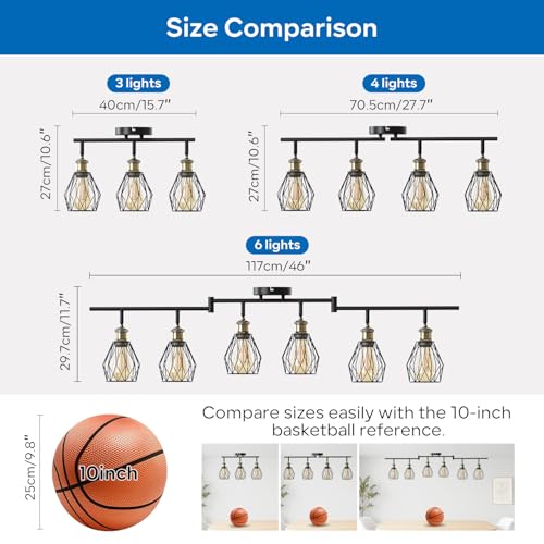 ANWIO Ceiling Lamp with 3 Bulbs, E27 Rotating Interior LED Spotlights, Black Ceiling Lights, Wall Spotlight for Indoor Lighting for Bedroom, Hallway Kitchen (No Bulb)