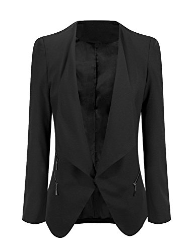 Grapent Women's Black Open Front Draped Asymmetric Side Zip Business Blazer Jacket US 20