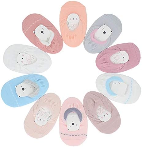 Toddler Anti Slip No Show Socks - Low Cut Non Skid Grip Slippers for Baby Girls 10 Pairs