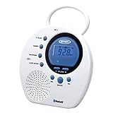 Jensen JWM-160 Water-Resistant Digital AM/FM Bluetooth Shower Clock Radio, Blue