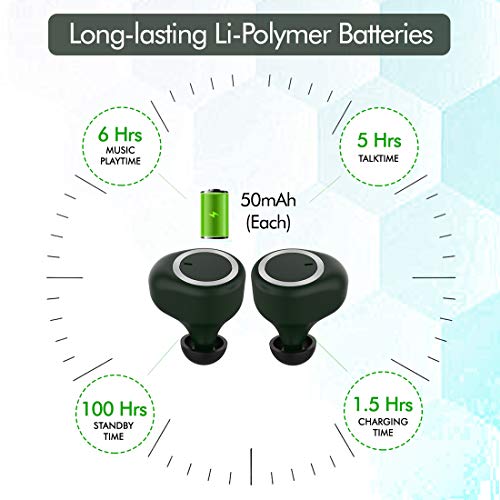 pTron Bassbuds in-Ear True Wireless Bluetooth Headphones (TWS) with Mic - (Green)