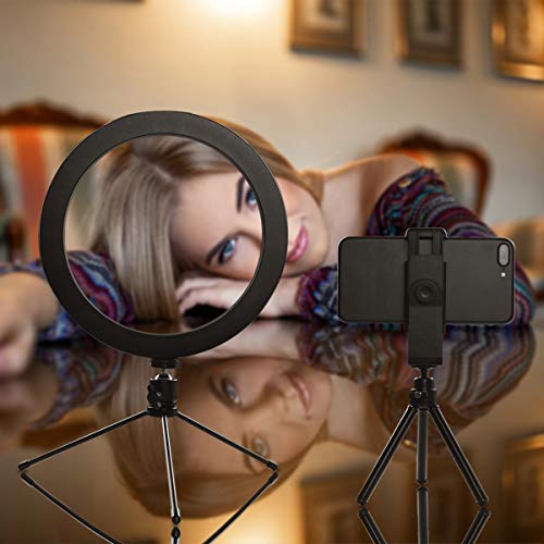 Ring Light 10" with Tripod Stand & Phone Holder for Live Streaming & YouTube Video, Dimmable Desktop LED Makeup Ring Light for Studio, Photography with 3 Light Modes & 10 Brightness Level