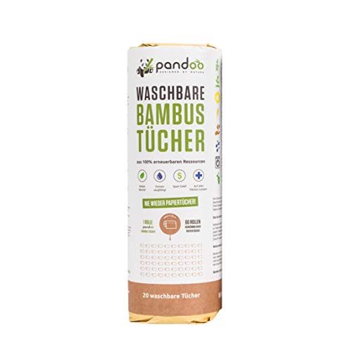 Pandoo Bamboo Kitchen Roll Washable Household Towels, Eco Friendly Paper Towels, Replace Up To 60 Household Rolls, More Absorbent And Tear Resistant Than Conventional Kitchen Towels