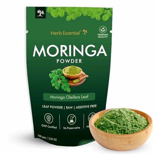 Herb Essential Organic Moringa Powder (Wild Grown) - 100g, Superfood for Smoothies, Drinks, Tea & Recipes