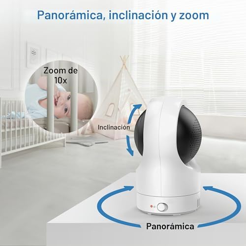 RM7764HD monitor de bebé com acesso remoto WiFi 1080p, panorâmica e inclinação de 360°, ecrã HD 720p 7", visão noturna HD, sons relaxantes, conversa bidirecional