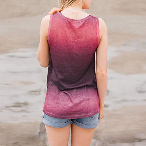 Women's Summer Tank Tops,LuluZanm Sale Ladies Gradient Printed Sleeveless Tunic Blouse Loose Round Neck Vest Tops Wine