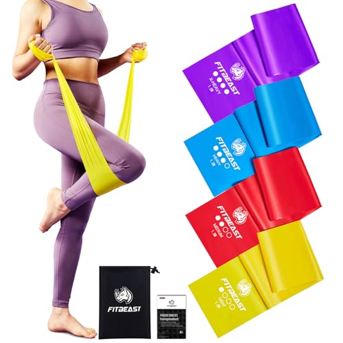 Fitbeast Fitnessbänder 4Er-Set, 1.5M Gymnastikbänder Mit 4 Gymnastikband, Stretching Band Mit Tragetasche &Amp; Übungsanleitung, Pilates Band Für Fitnessband, Pilates, Yoga, Krafttraining, Physiotherapie