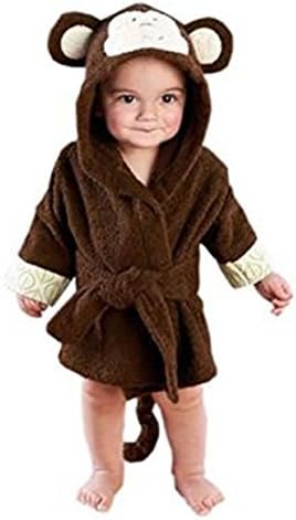 Mainaisi Baby Hooded Bathrobe Towels Cotton Cartoon Animal Wrap for Infant 0-3years (Monkey)