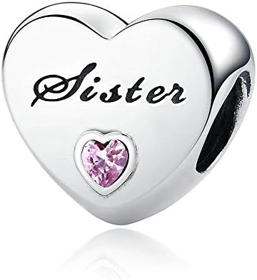 TRENDTIDE European Autumn Sister's Love Charms With Pink Cubic Zirconia Authentic 925 Sterling Silver Bead Fits for Pandora Bracelet DIY Jewelry