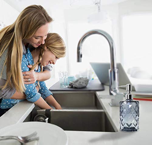 JASAI Diamond Design Glass Soap Dispenser with 304 Rust Proof Stainless Steel Soap Pump, Clear Glass 12 Oz Kitchen Soap Dispenser for Bathroom Accessories, Countertop (Clear Grey)