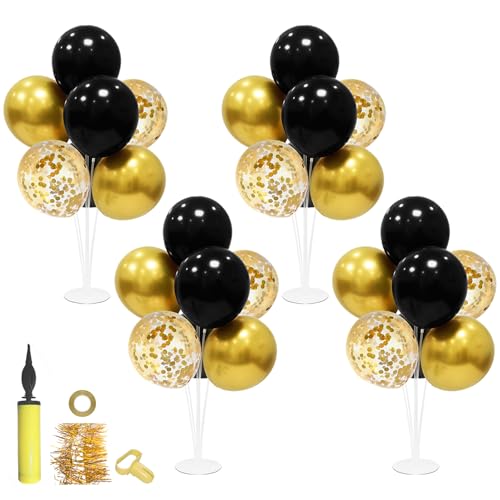 Black and Gold Party Decorations Balloon Stand Table Centerpieces for Birthday Wedding Retirement Anniversary Father's Day Halloween New Years Graduation Decorations 2025 (Black gold set4)