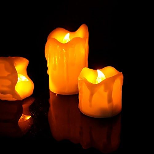 Tear Drop Candle Light Set of 3 Flameless LED Candles (4"3"2.4"/10x7.5x6cm) - Flickering Candle Motion AAA Battery Candles Ivory +Yellow light