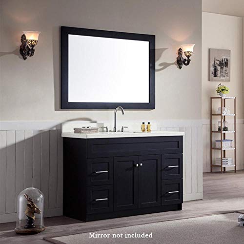 ARIEL-Vanity-Cabinet-in-Black-with-Pure-White-Quartz-Counter-top-2-Soft-Closing-Doors-4-full-Extension-Dovetail-Drawers-Built-in-Toe-Kick-No-Mirror-49-x-22-x-35