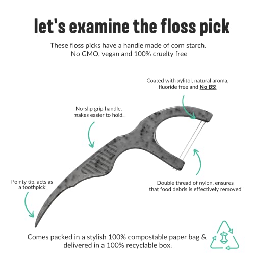 Natural Dental Floss Picks (200) Vegan, Sustainable, Reusable Floss